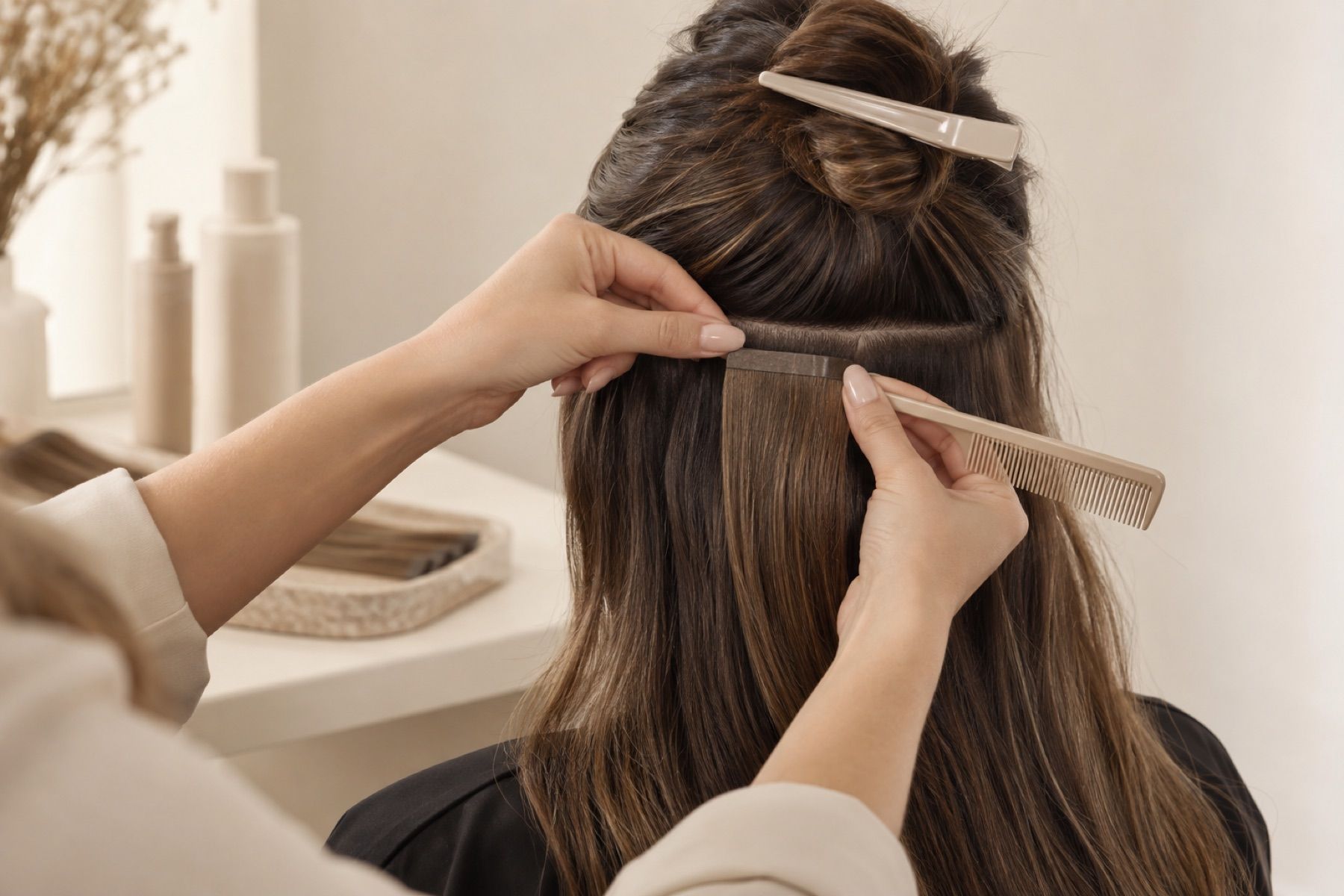 Técnica profesional de instalación de extensiones Tape Invisible